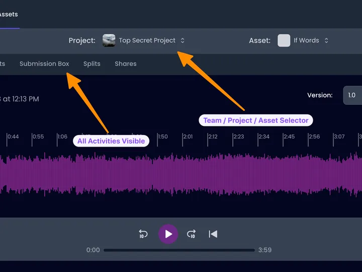 The Aliada track detail page showing the player, activity tabs, and sidebar