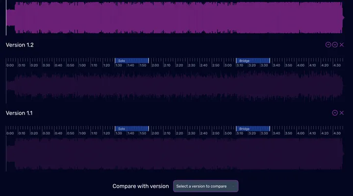 The Aliada compare view showing two versions with span navigation