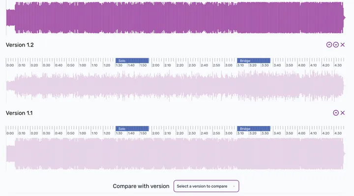 The Aliada compare view showing two versions with span navigation