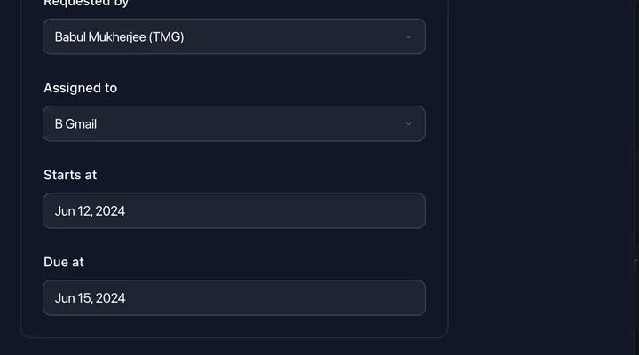 The Todo editor with description, assignee, and date fields